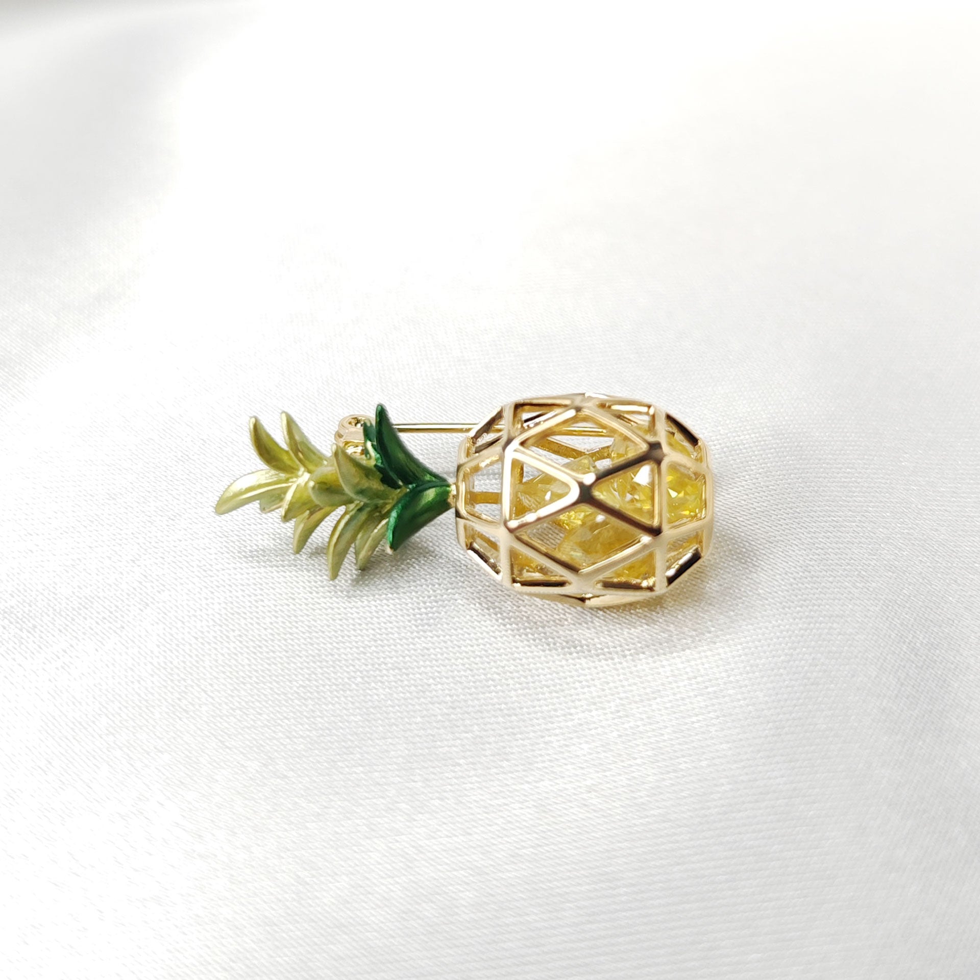 Broche bijou fruit ananas cristal jaune