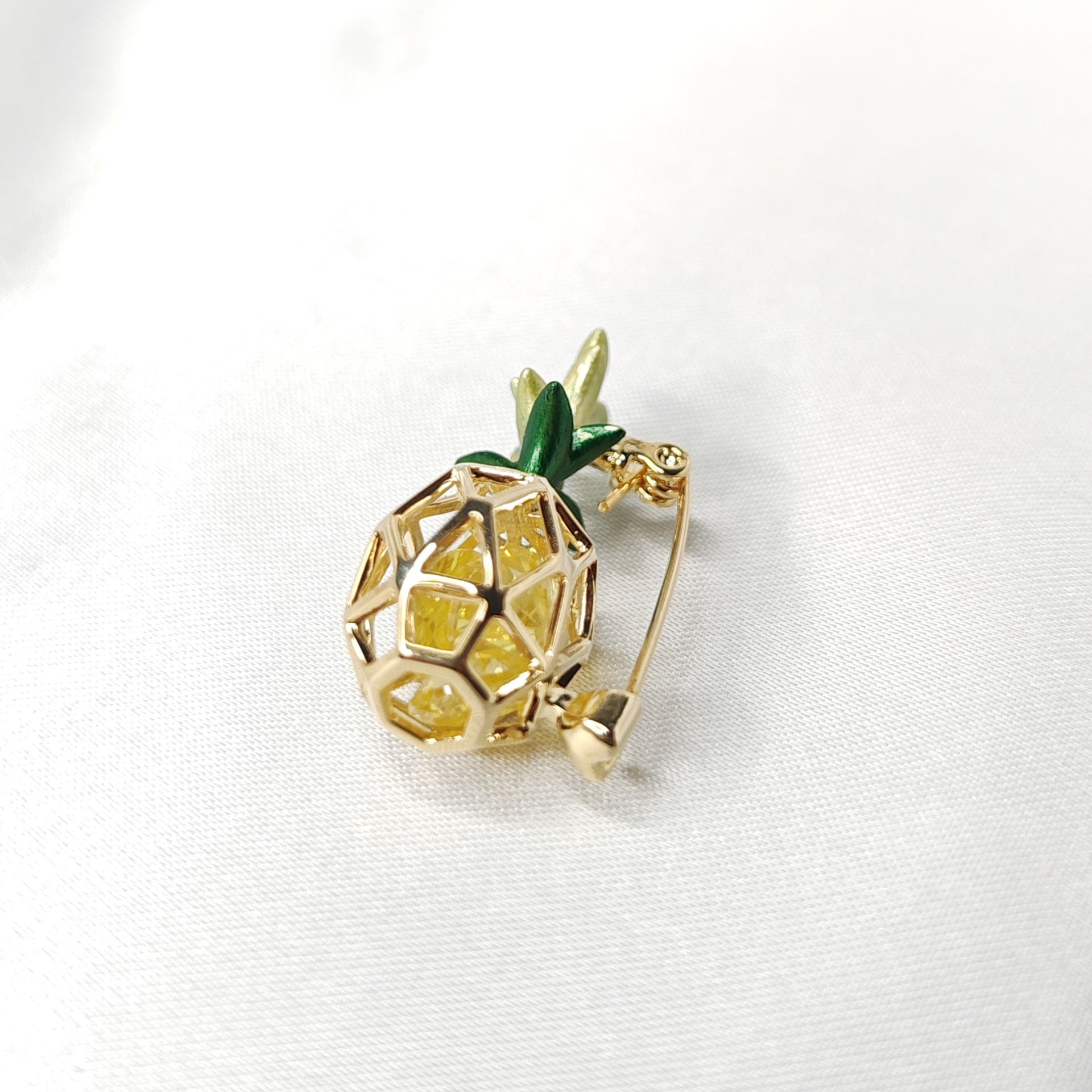 Broche bijou fruit ananas cristal jaune