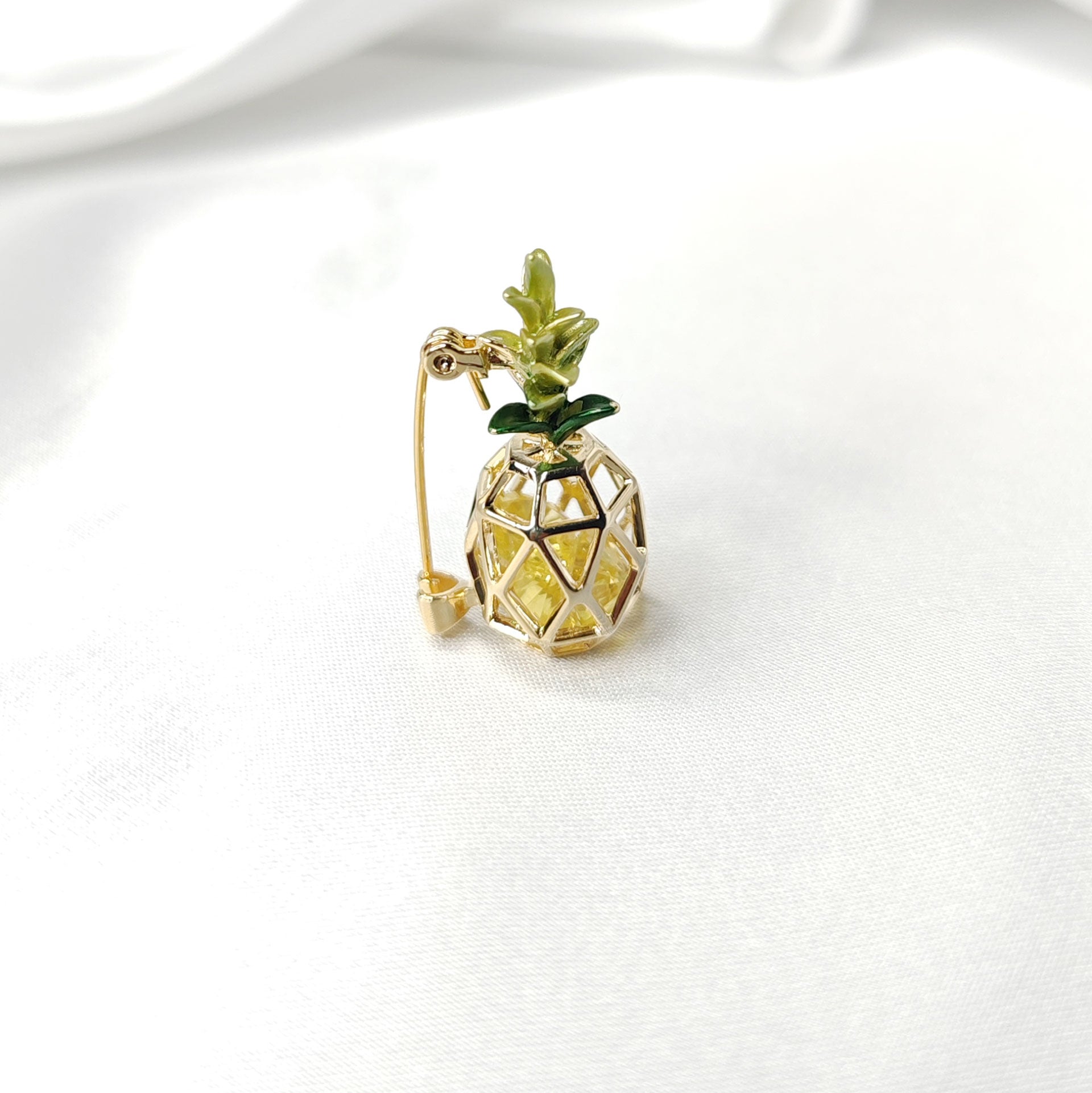 Broche bijou fruit ananas cristal jaune