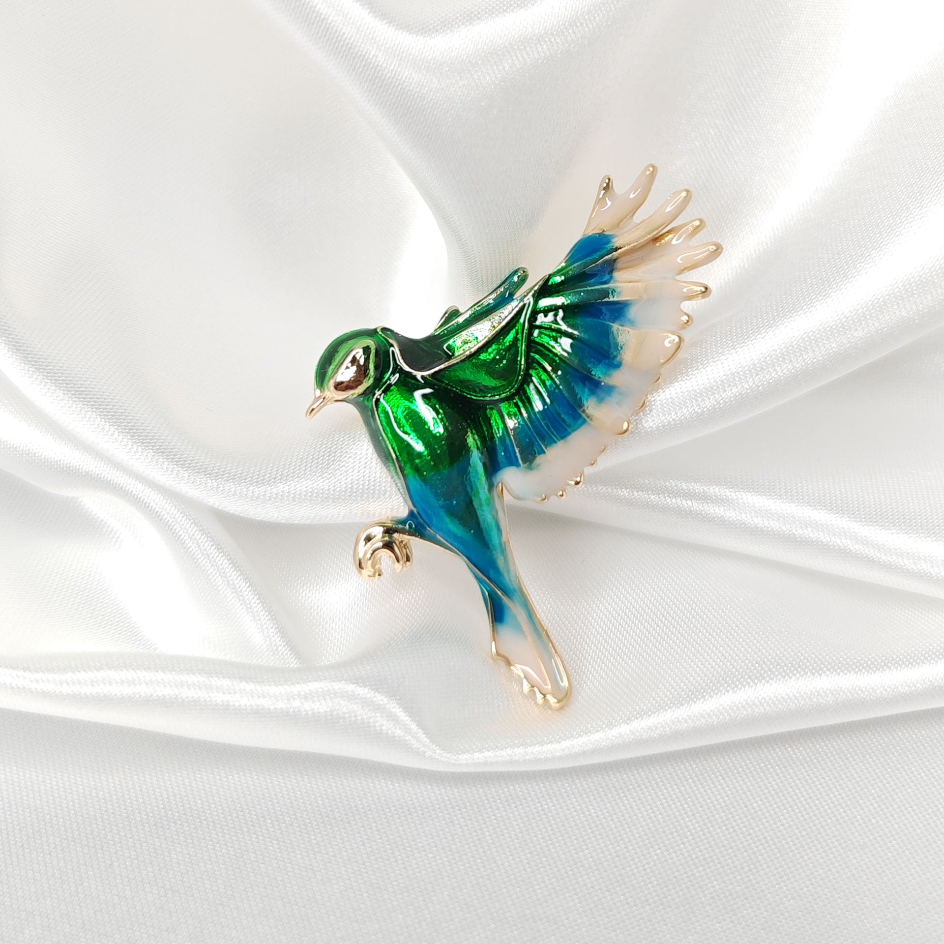 Spilla Colibrì Con Cristalli Verdi Scintillanti - Argento E Cristallo