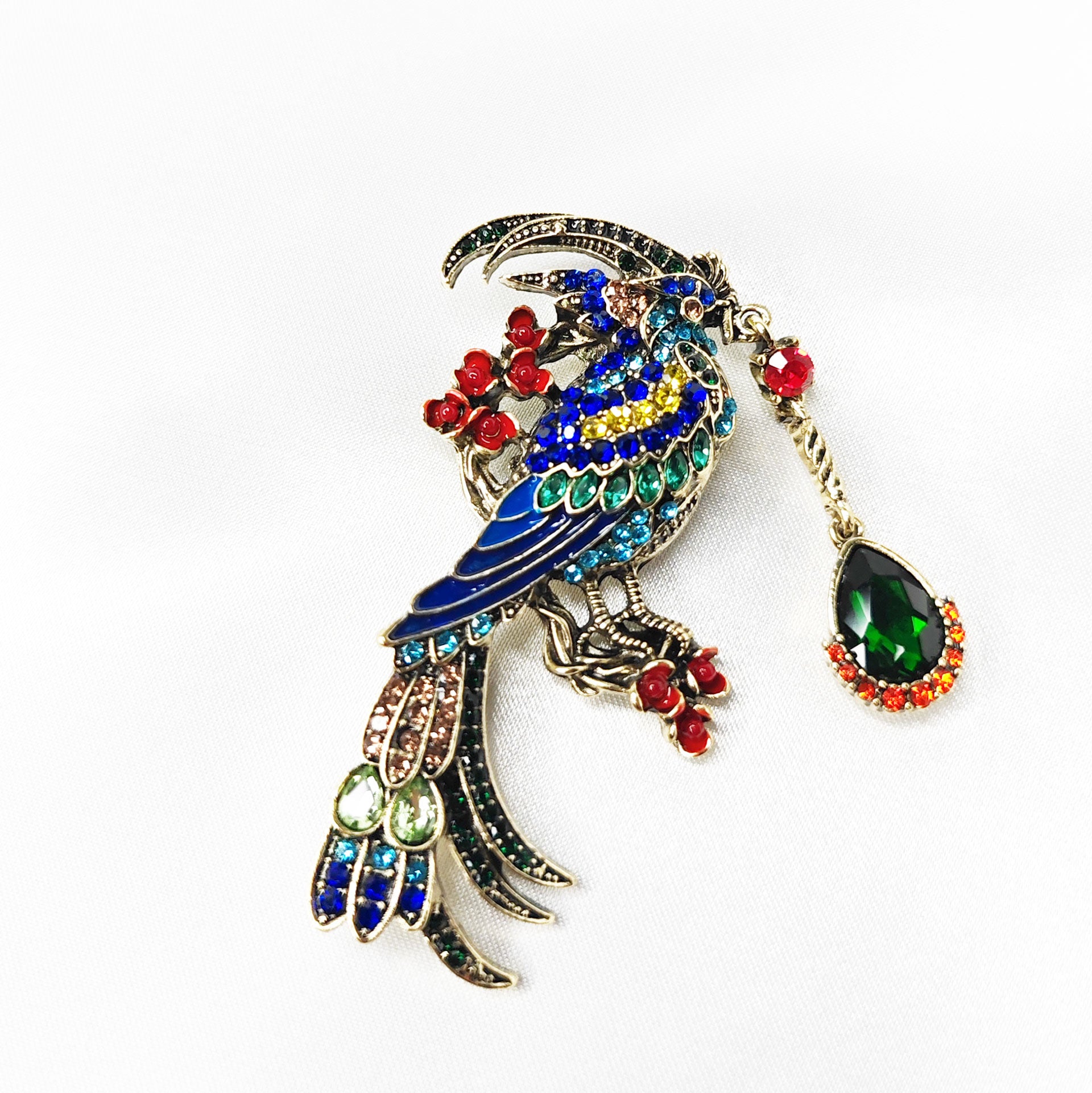 Broche bijou oiseau paon impérial multicolore
