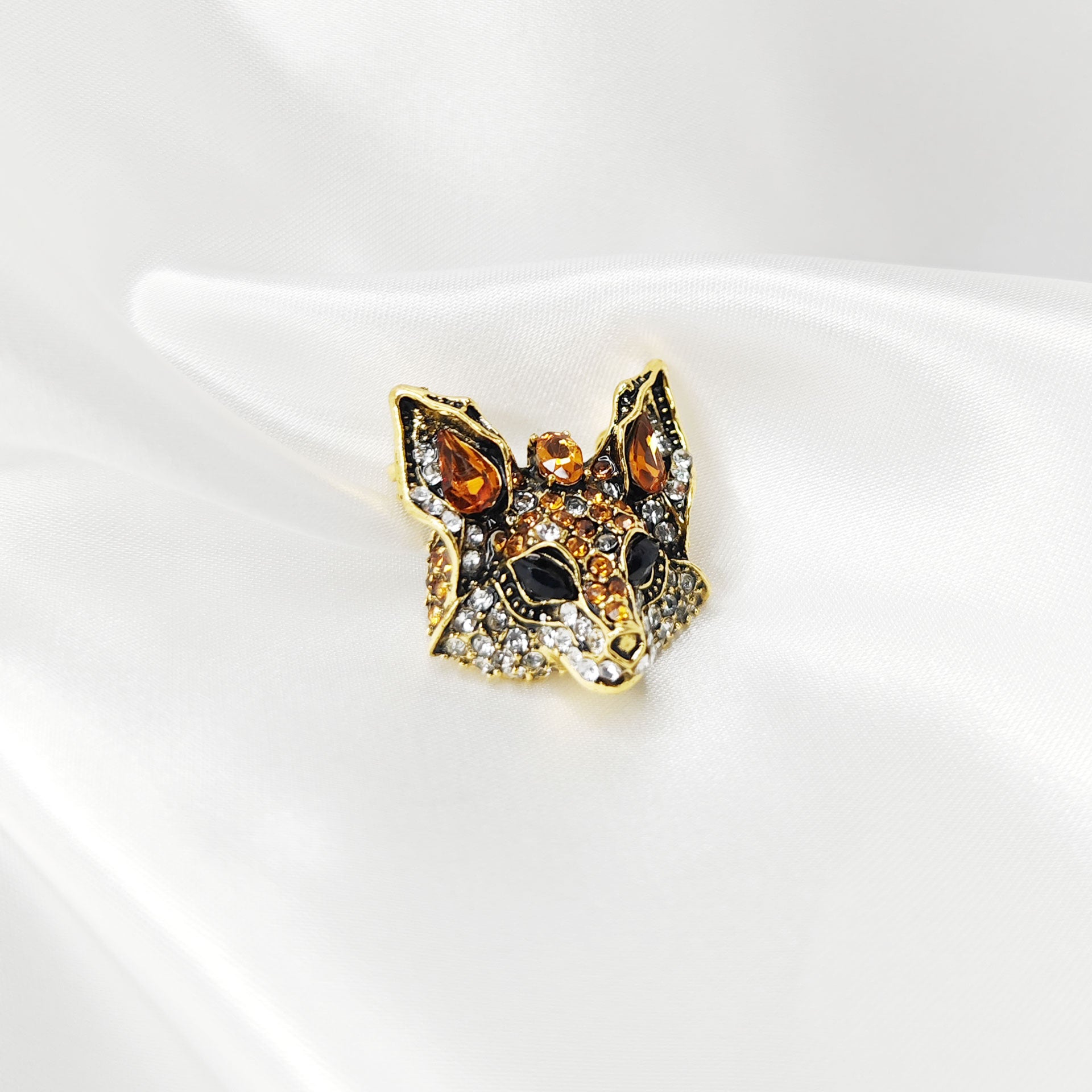 Broche bijou tête de renard dorée photo 2