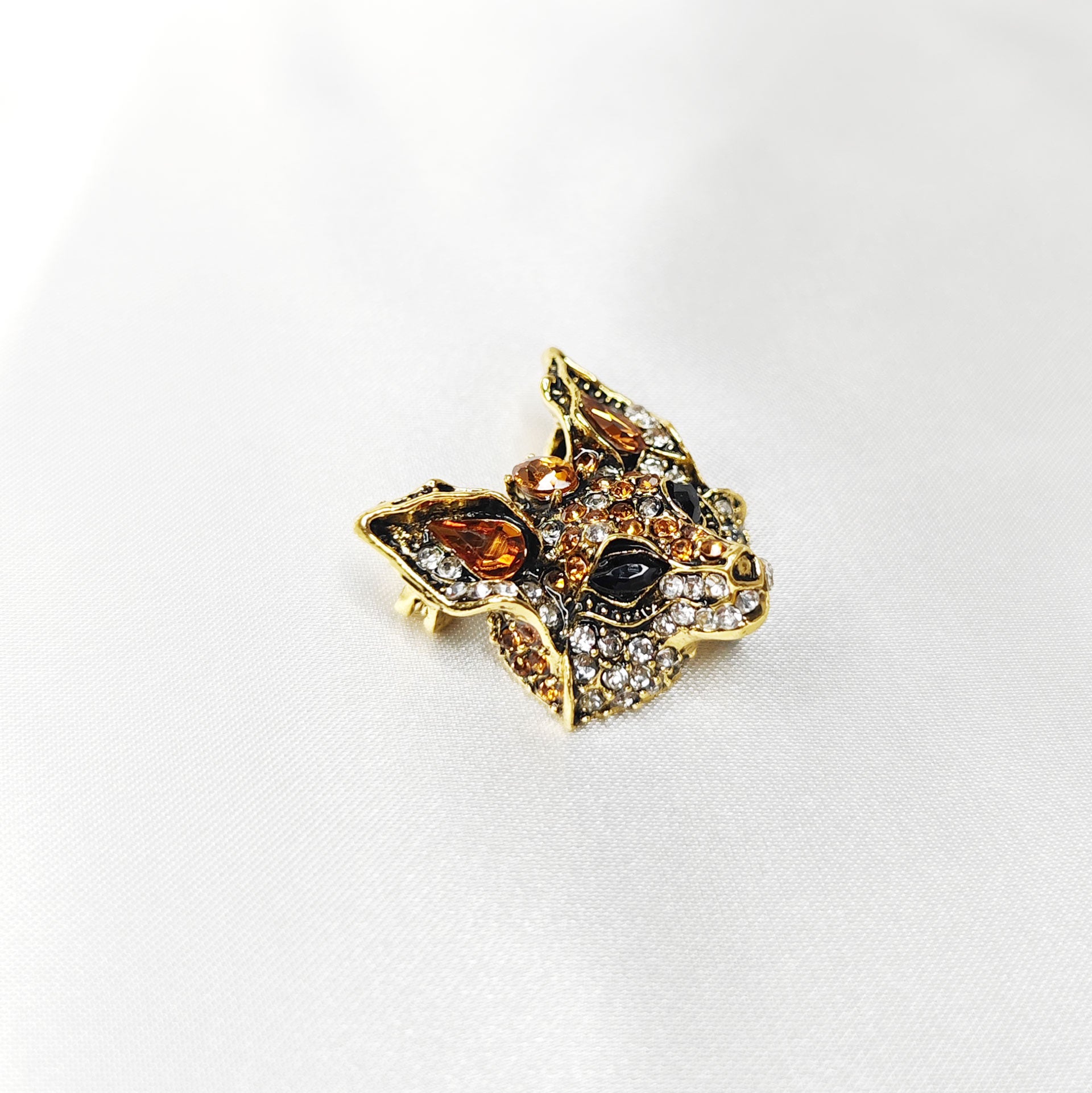 Broche bijou tête de renard dorée photo 6