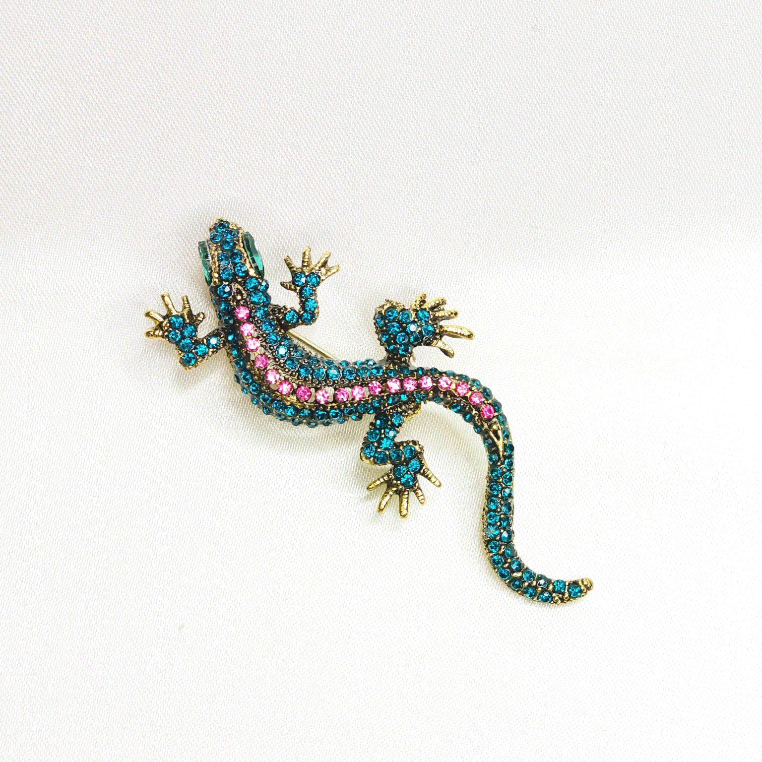 Broche bijou reptile lézard étincelant en cristal multicolore