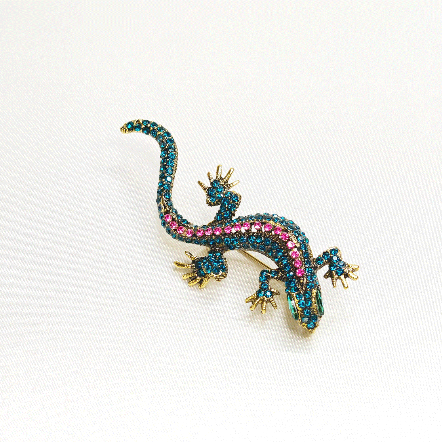 Broche bijou reptile lézard étincelant en cristal multicolore