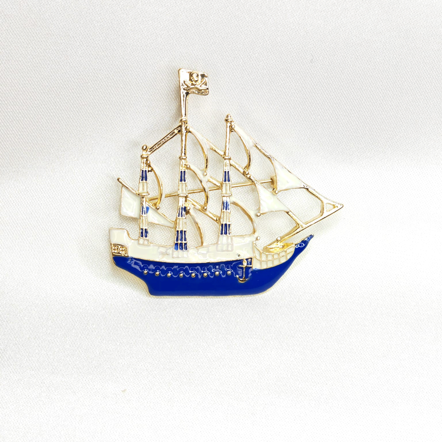 Golden Blue and White Boat Brooch