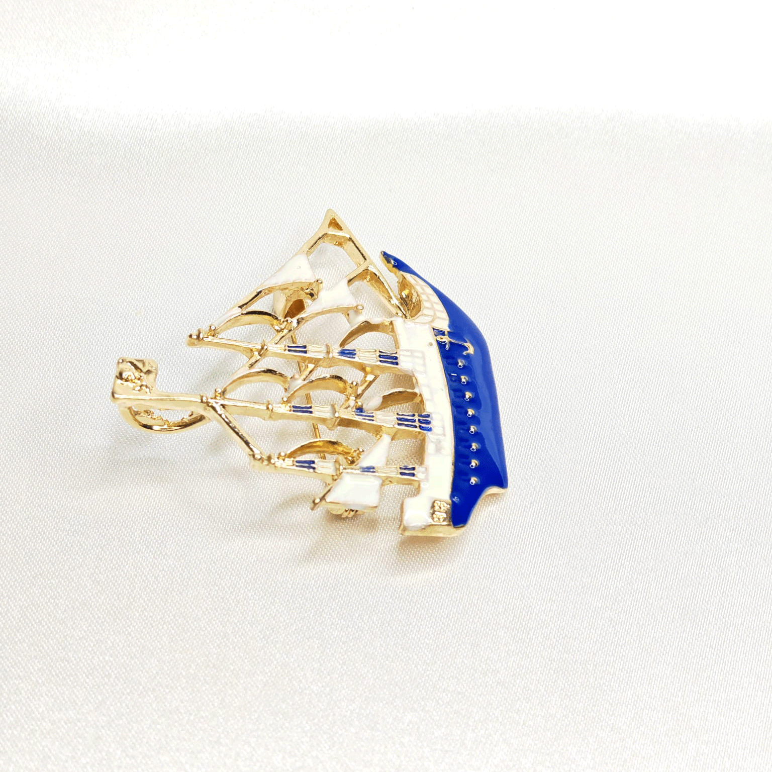 Golden Blue and White Boat Brooch