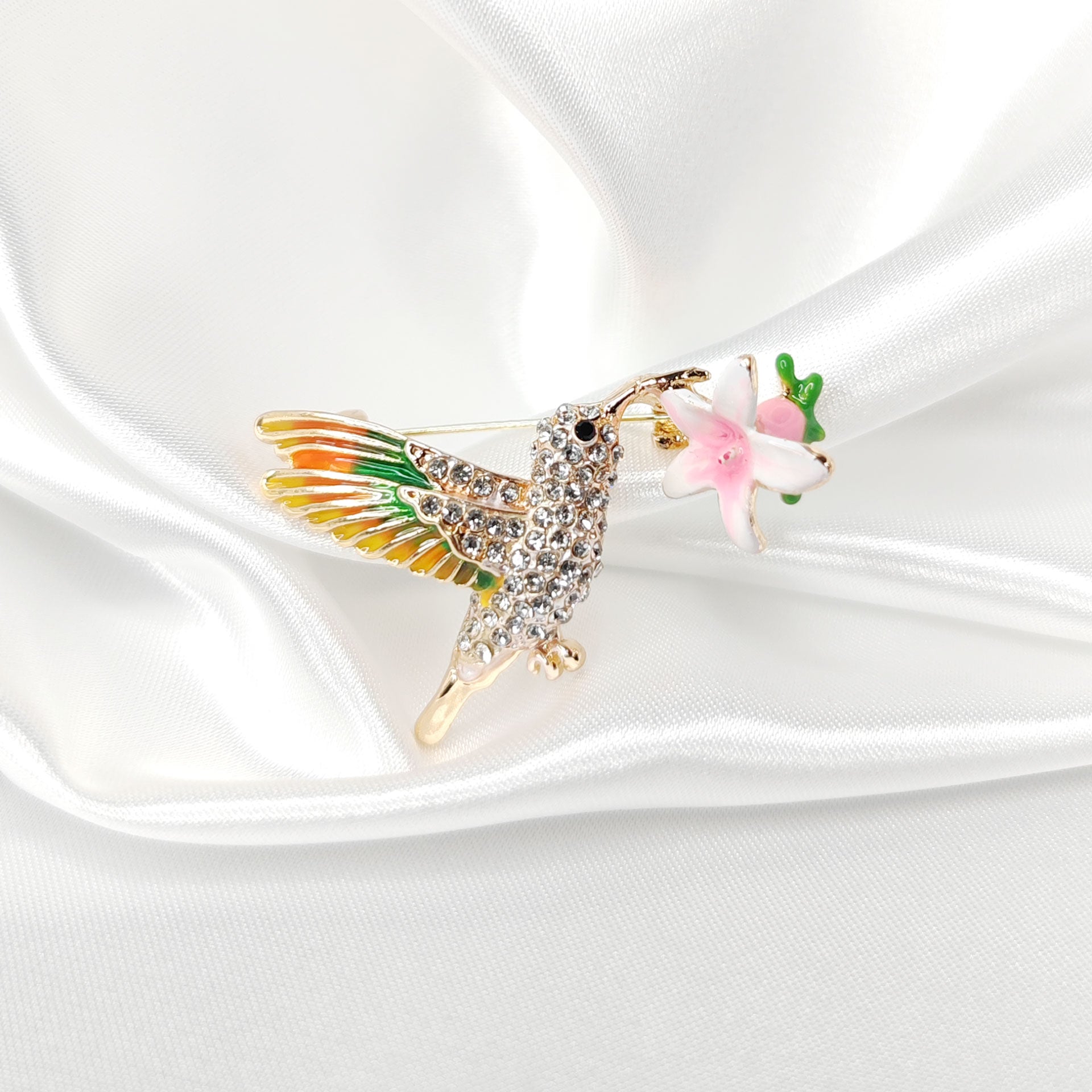 Spilla vintage a forma di colibrì con strass