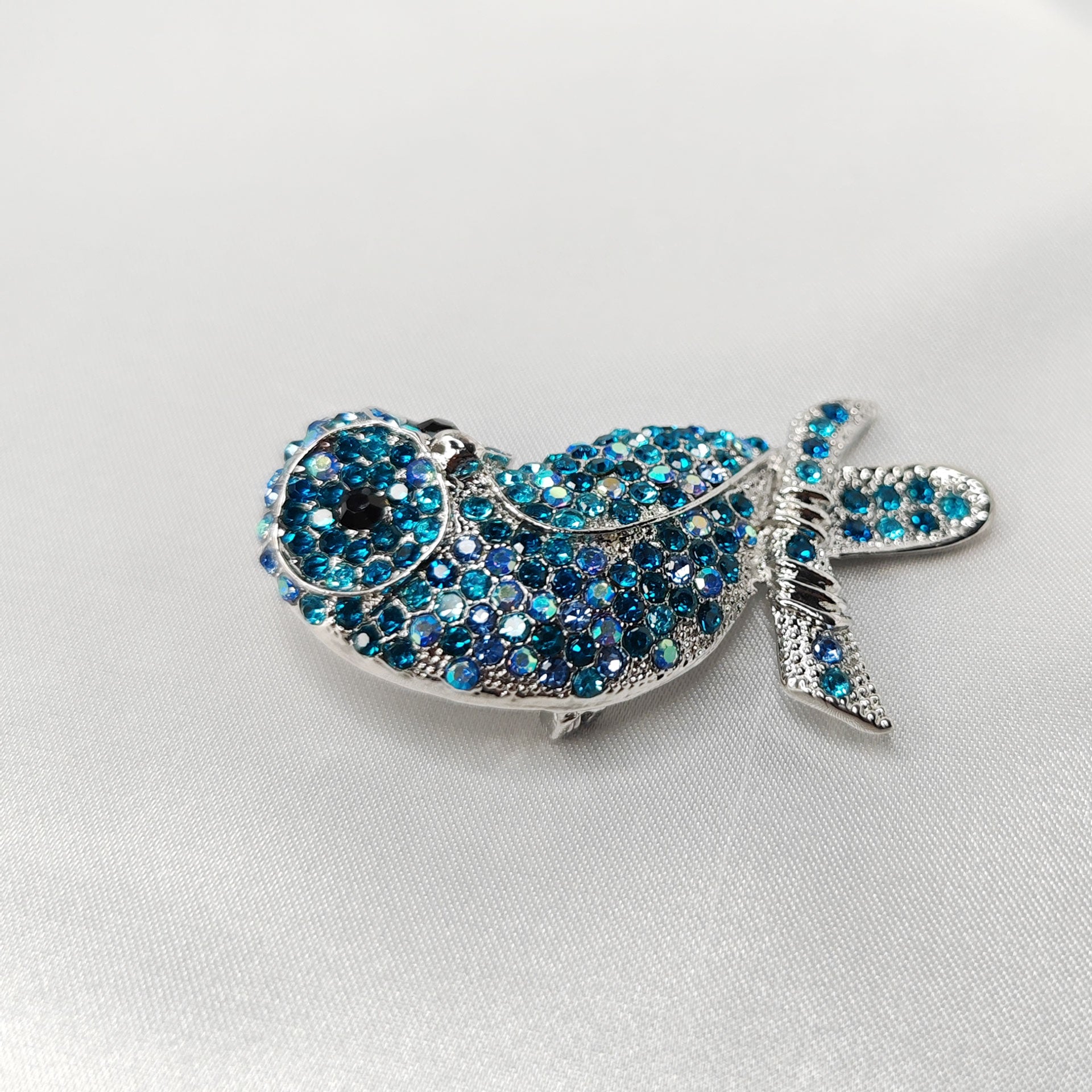 Broche bijou oiseau hibou bleu