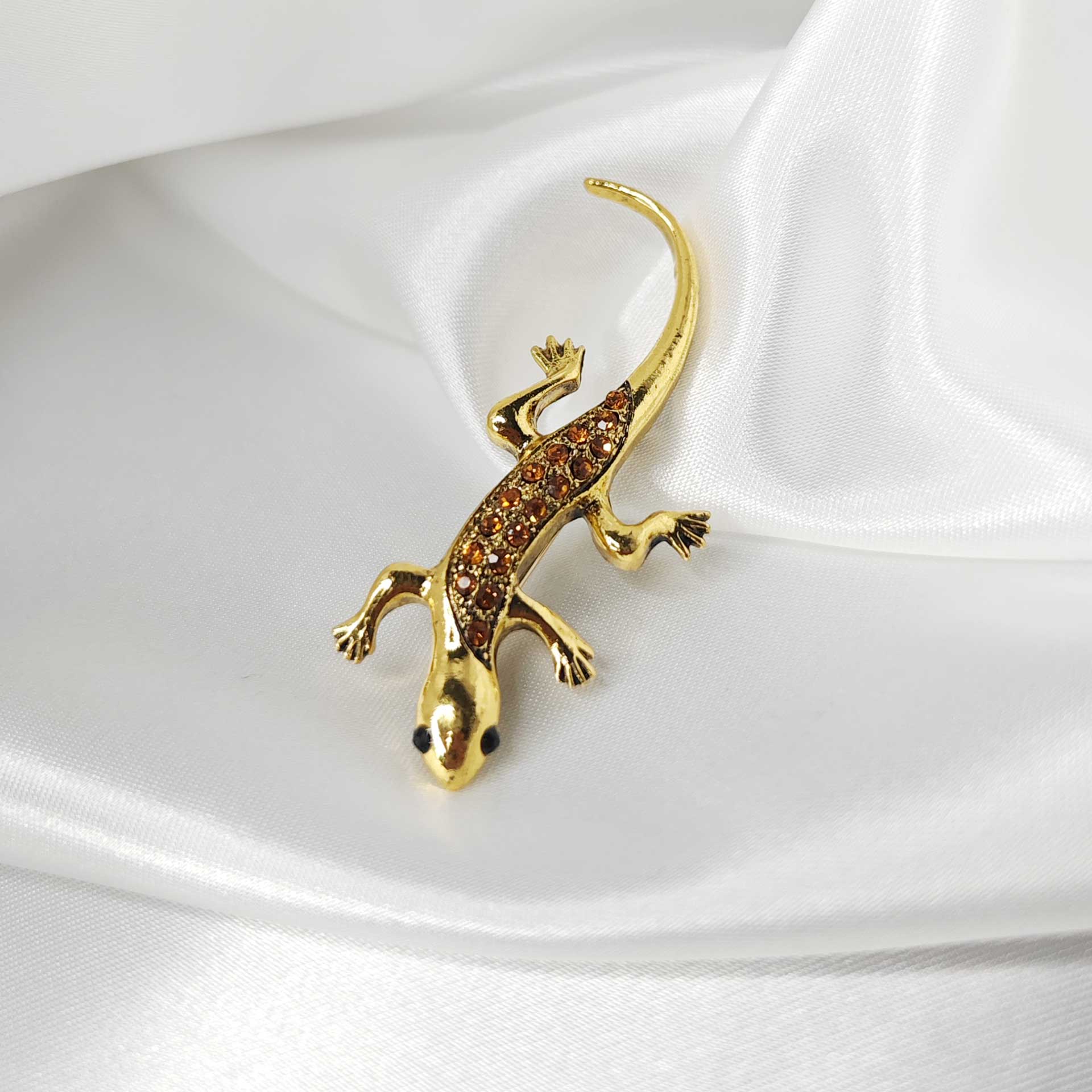 Photo 2 de la broche lézard style vintage incrustée de strass ambrés