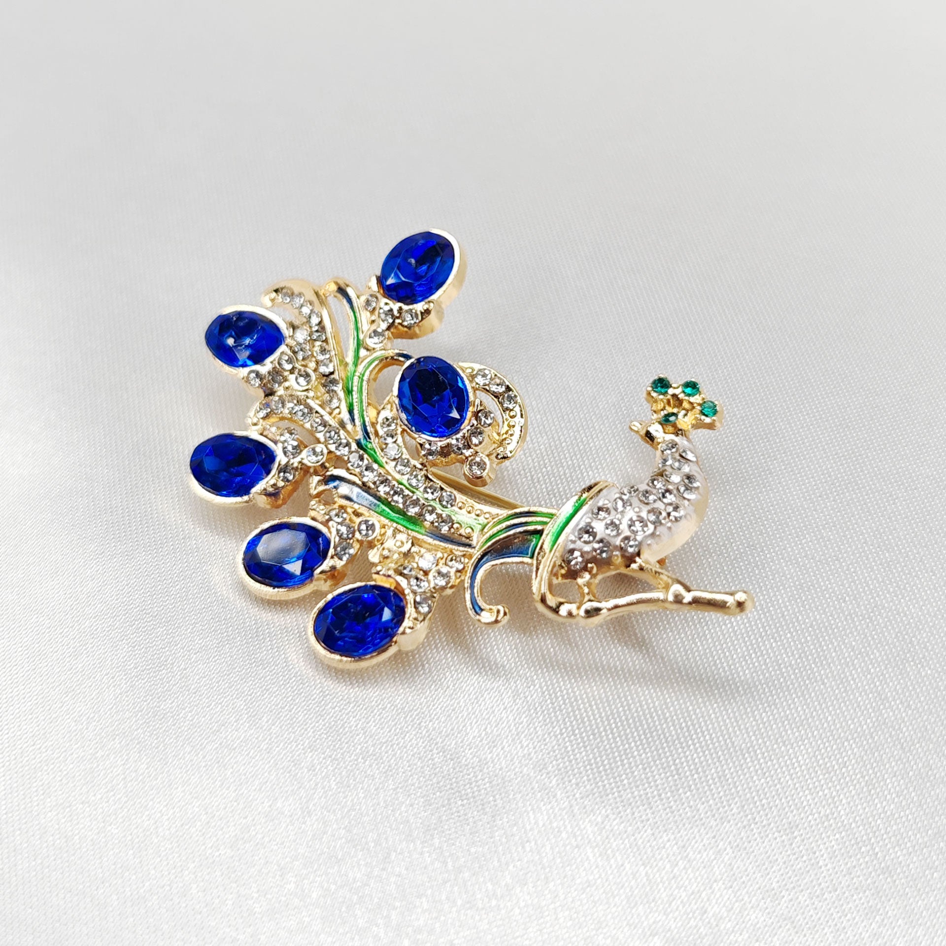 broche bijou paon plume bleue