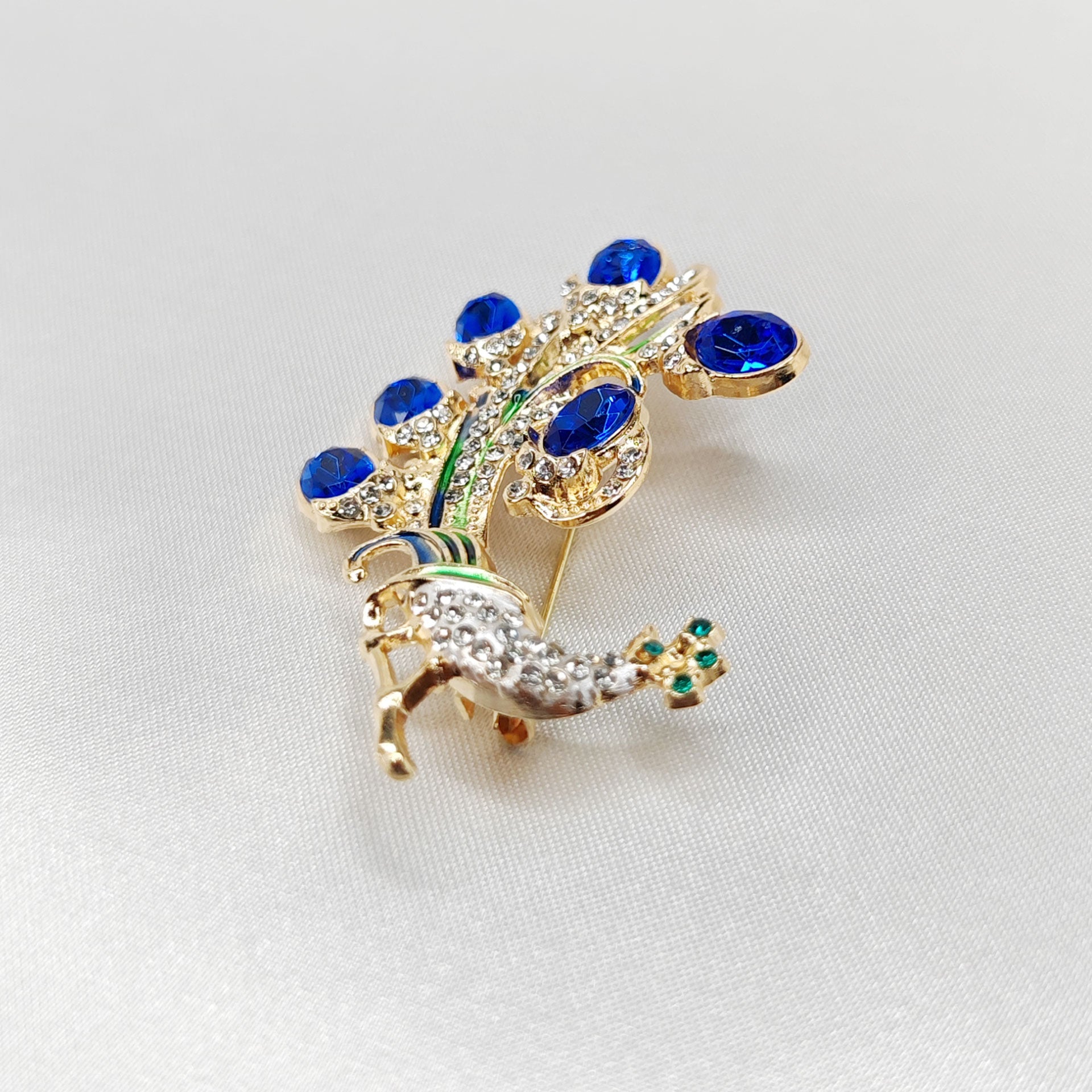 broche bijou paon plume bleue