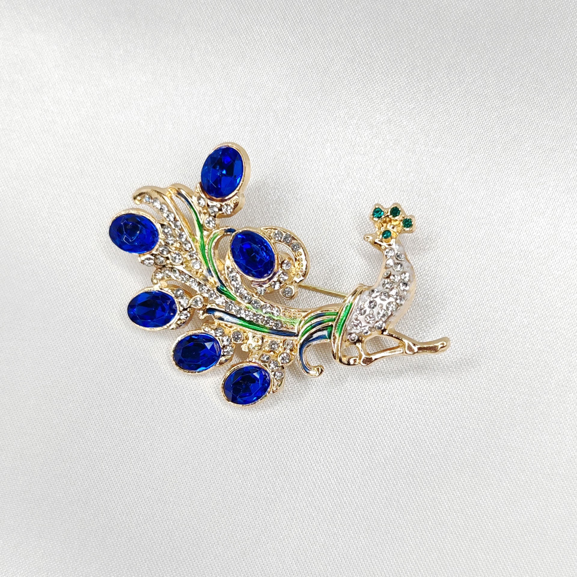 broche bijou paon plume bleue