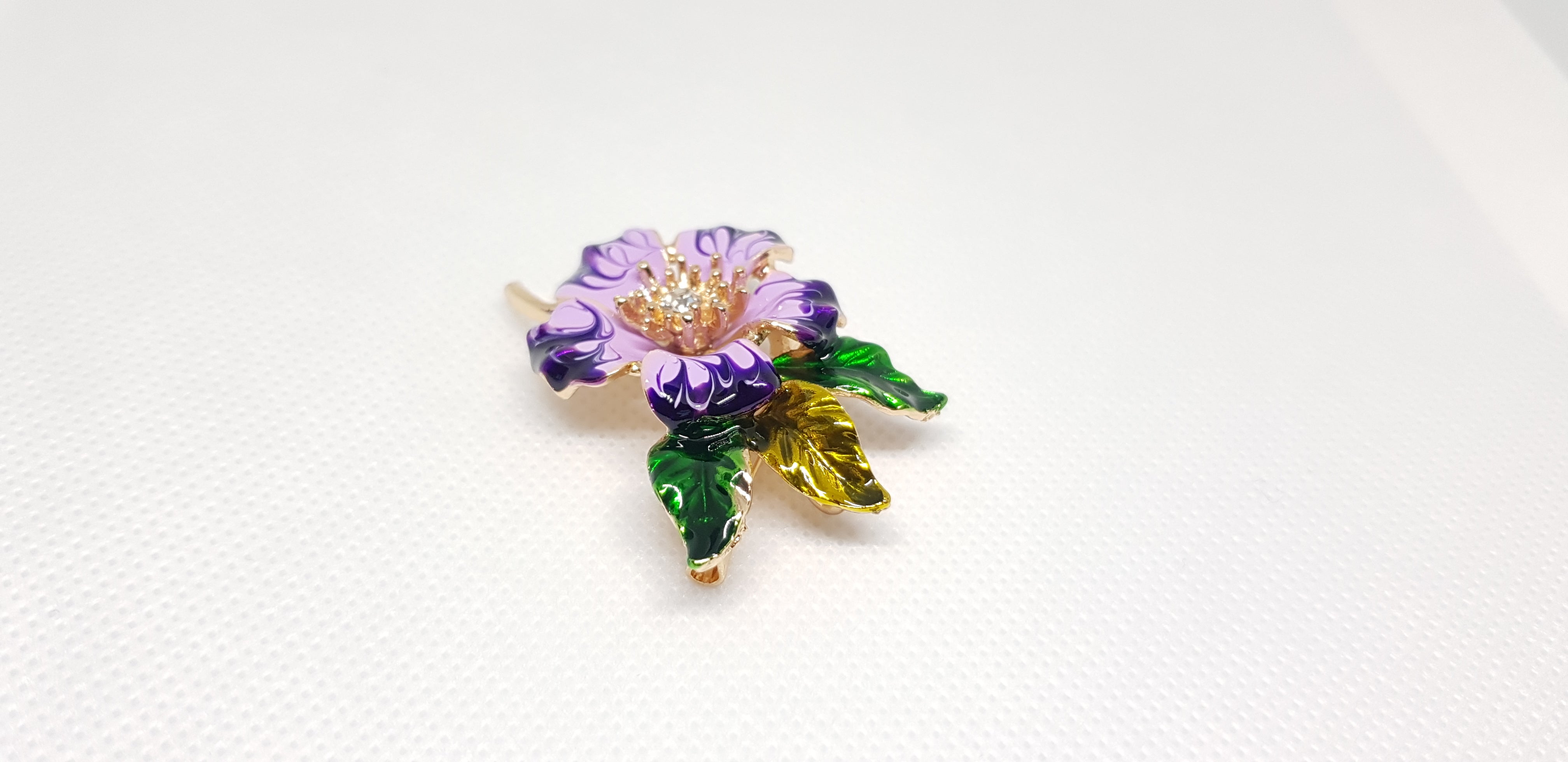 Golden Large Violet Flower Brooch