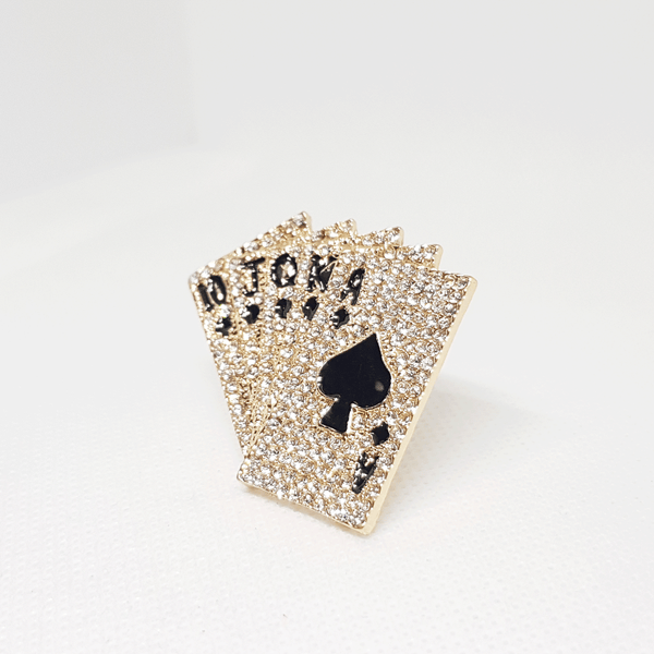 Broche CHLOÉ PARIS Jeu De Cartes - Métal Doré Avec Strass Et émail Orange - Occasion Bon état