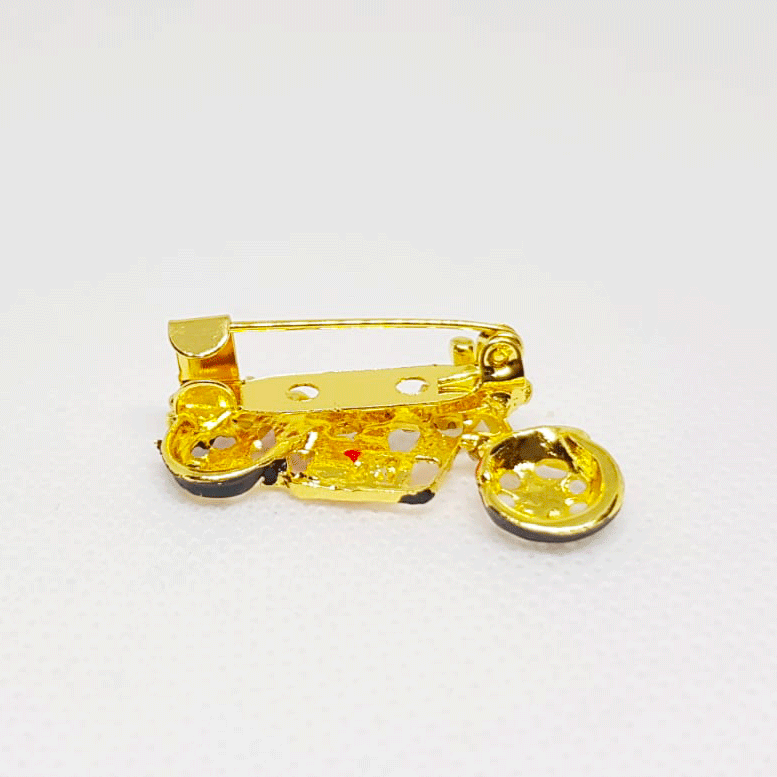 Broche Moto Dorée avec Strass – Bijou Fantaisie Original et Coloré