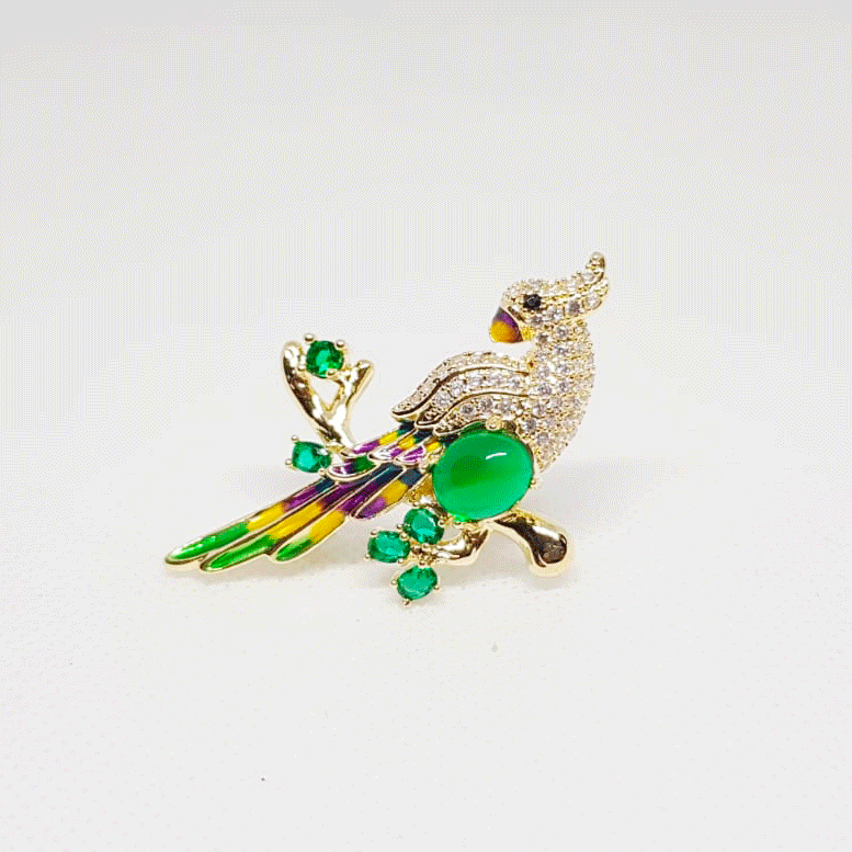 Bijou alliage doré broche intemporelle perruches émaillées brooch Bijou alliage doré broche intemporelle perruches émaillées brooch