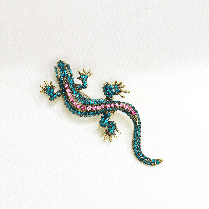 Broche lézard étincelant en cristal multicolore