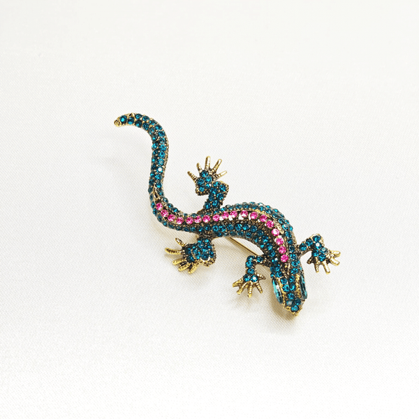 Broche lézard étincelant en cristal multicolore