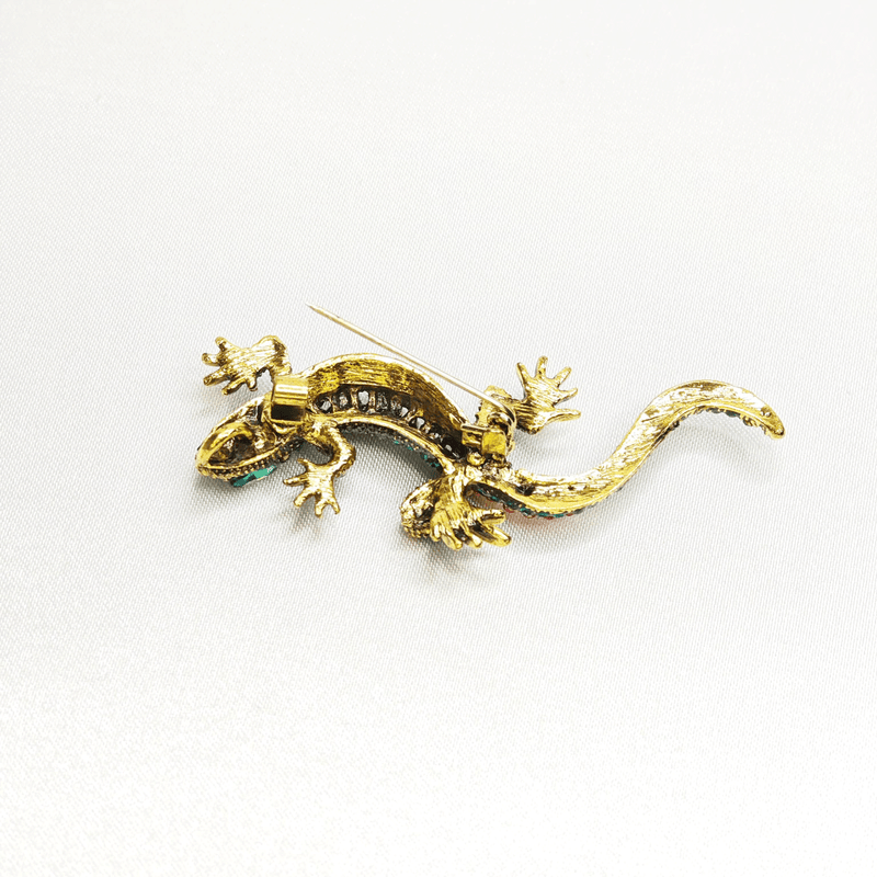 Broche lézard étincelant en cristal multicolore