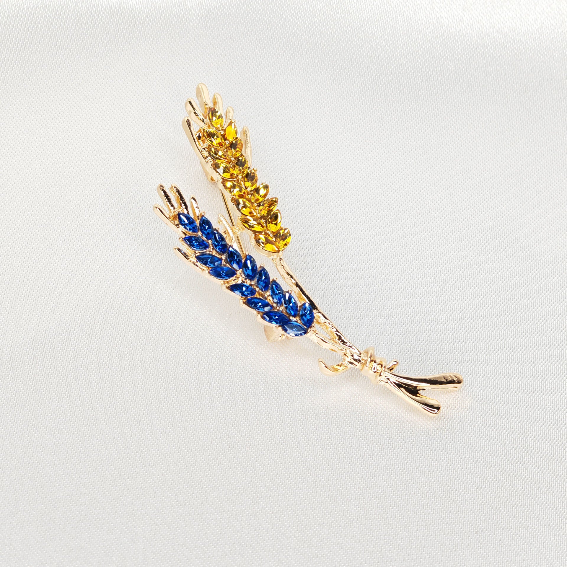 Broche épis de blé dorés et bleus