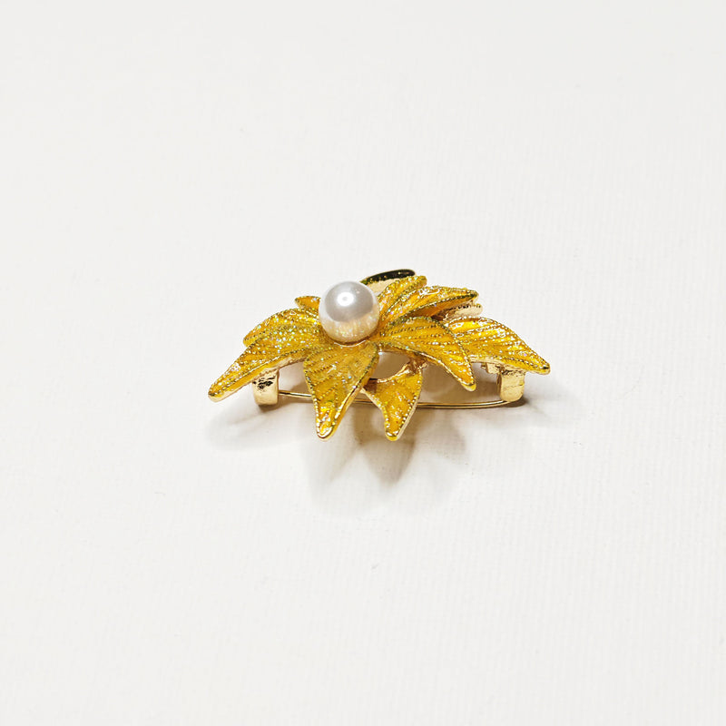 Golden Pearl Autumn Leaf Brooch