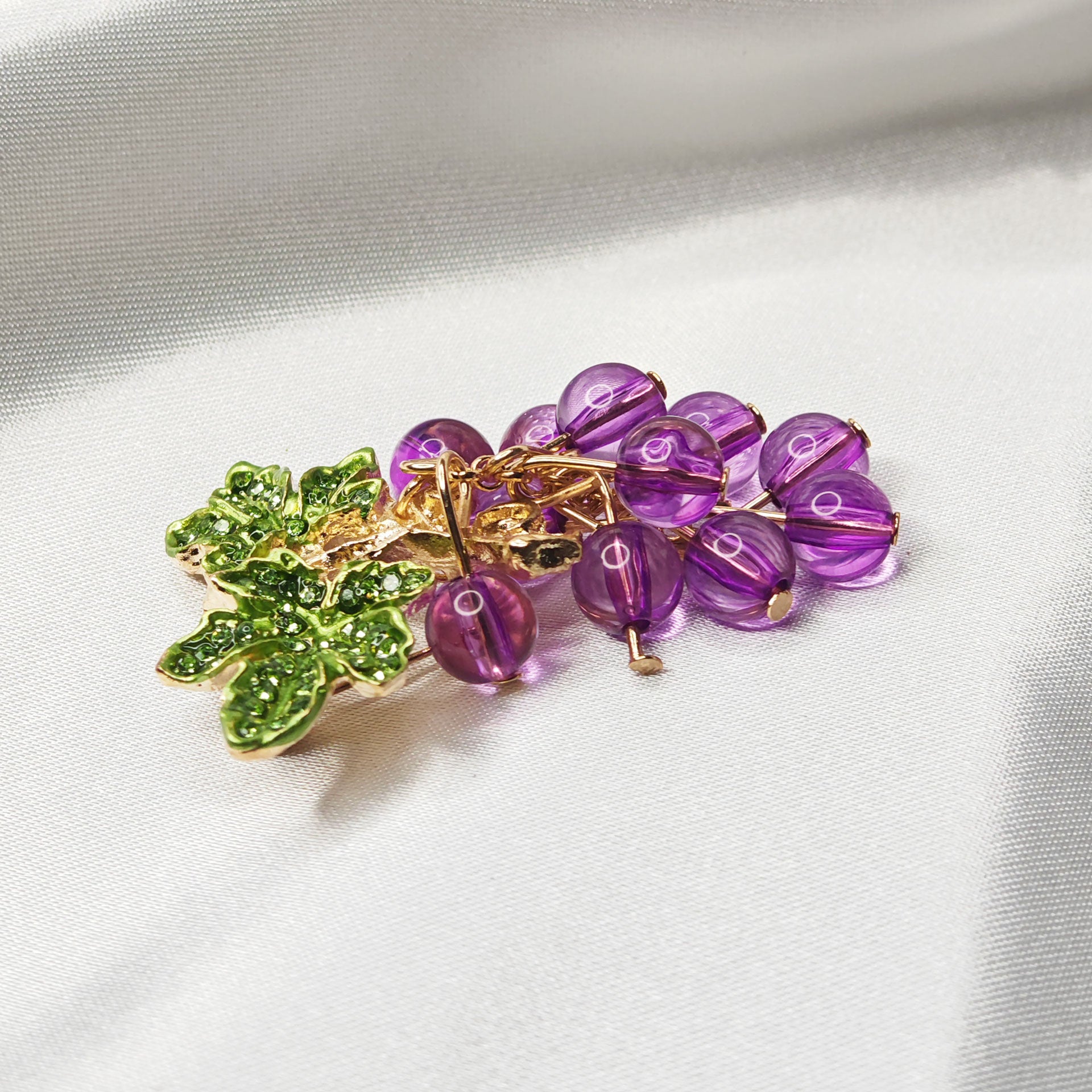 Spilla Frutta Grappolo d'uva Petali verdi Cristallo