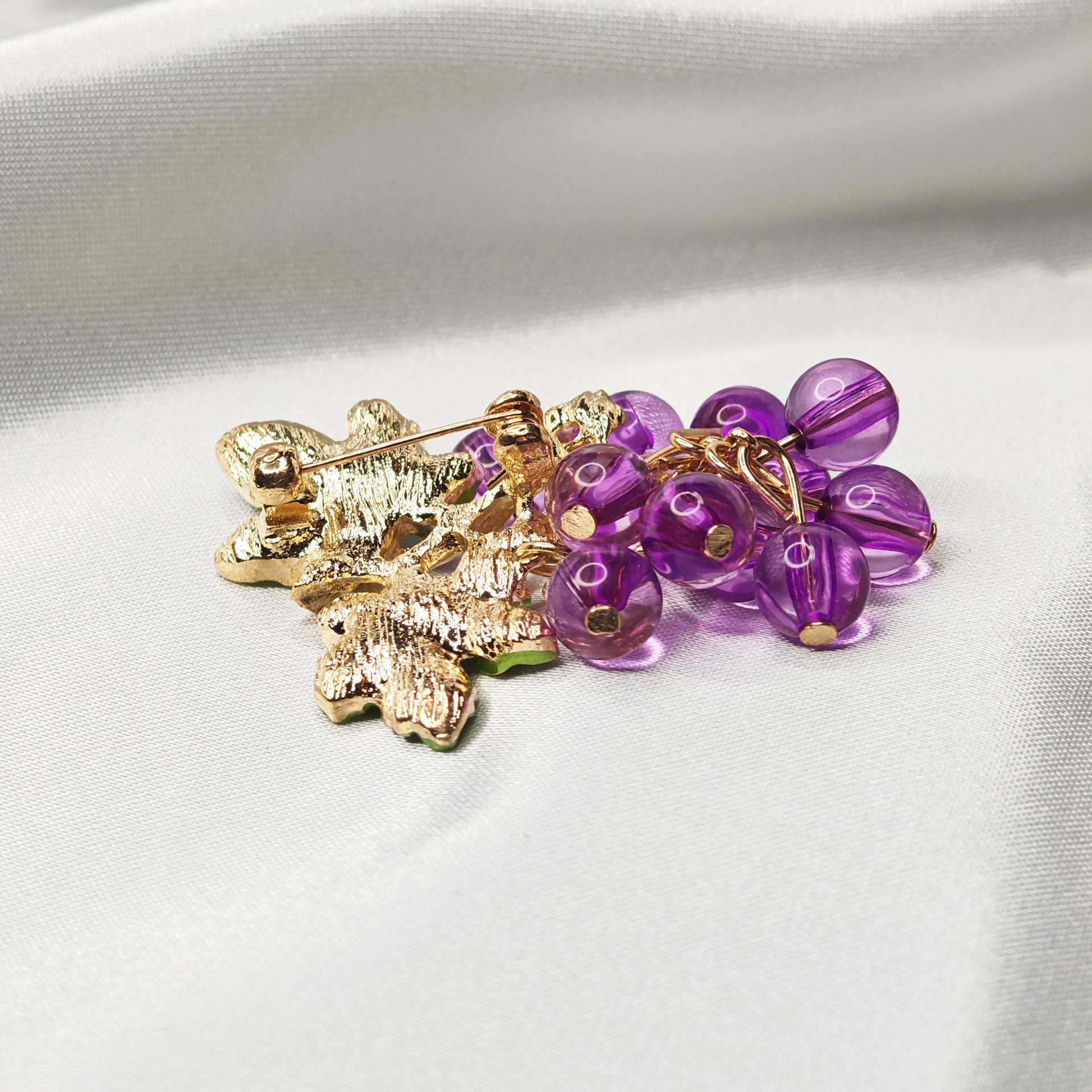 Spilla Frutta Grappolo d'uva Petali verdi Cristallo