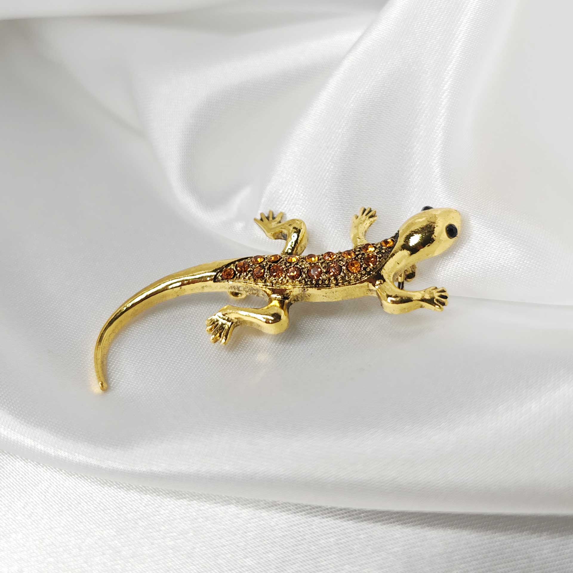 Photo 4 de la broche lézard style vintage incrustée de strass ambrés