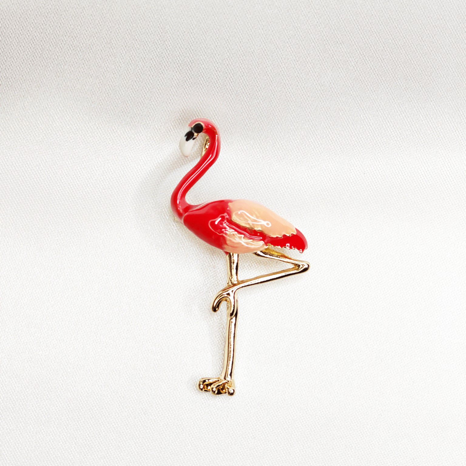 Broche Doree Oiseau Flamant Rose