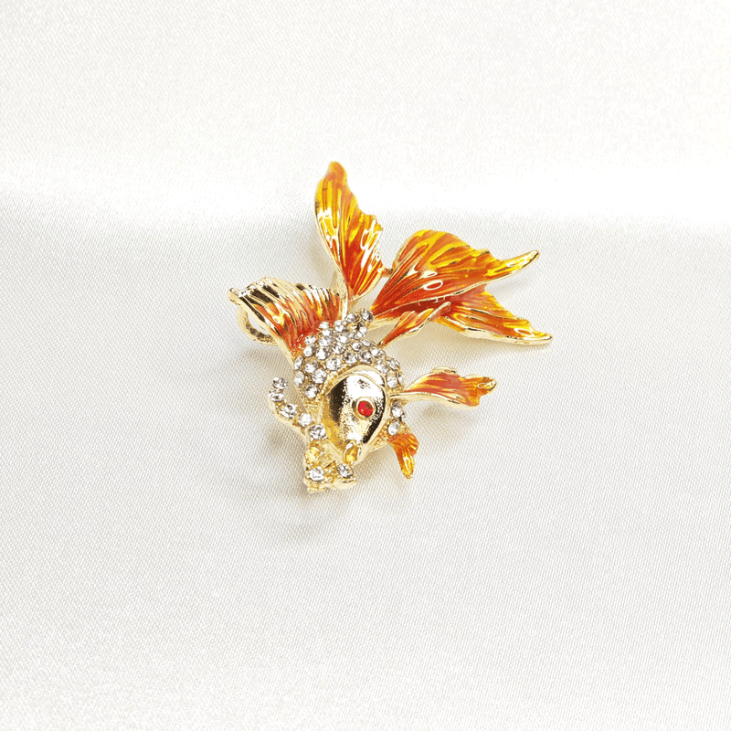 Broche Poisson Doré élégant en Cristal et Émail Orange