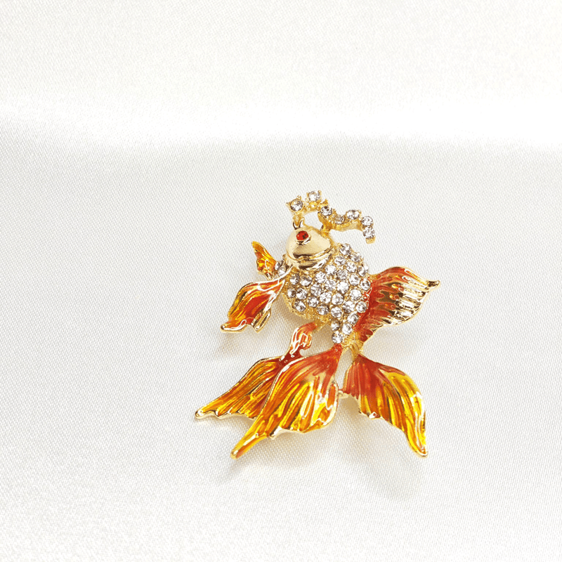 Broche Poisson Doré élégant en Cristal et Émail Orange