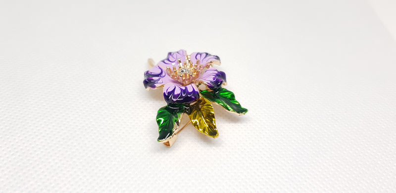 Broche Doree Grande Fleur Violette