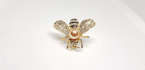 Broche bijou pour femme en forme d'abeille avec strass et perle synthétique