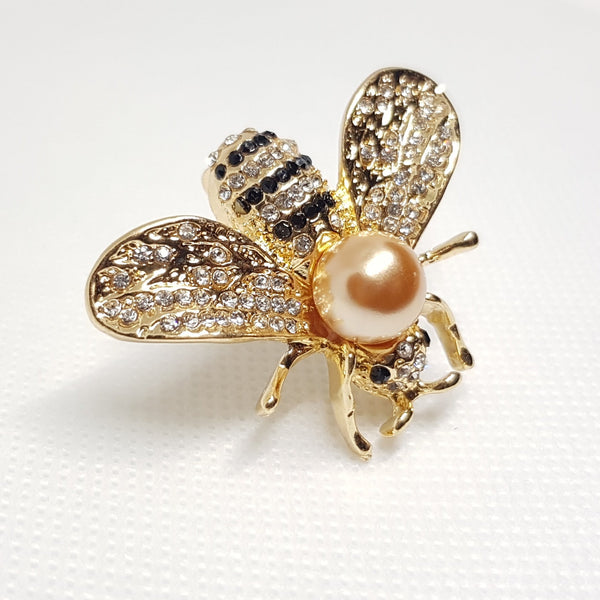 Broche bijou pour femme élégante en forme d'abeille avec strass et perle artificielle