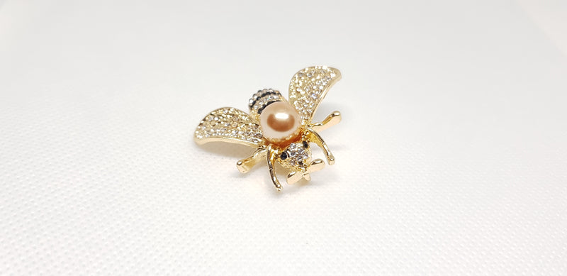 Golden Crystal Bee Insect Brooch