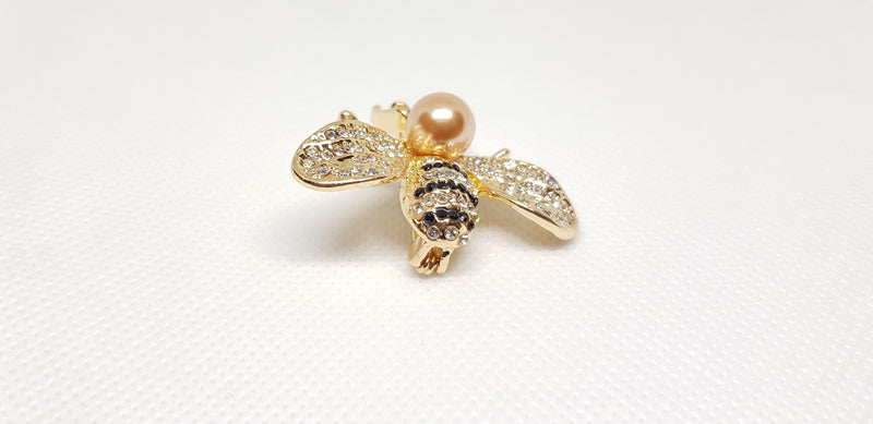 Golden Crystal Bee Insect Brooch