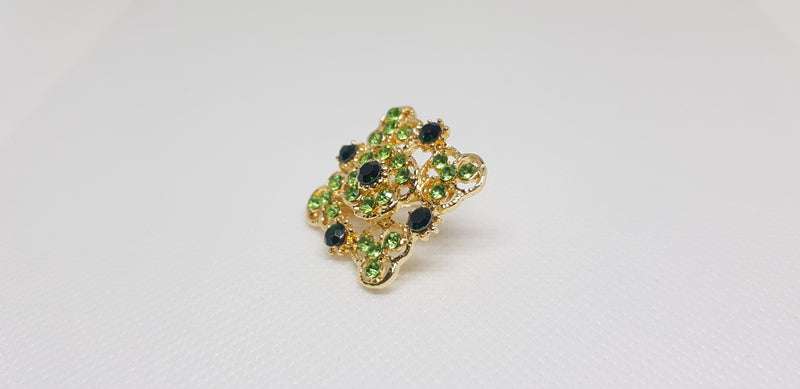 Golden Brooch Victorian Square Floral Green