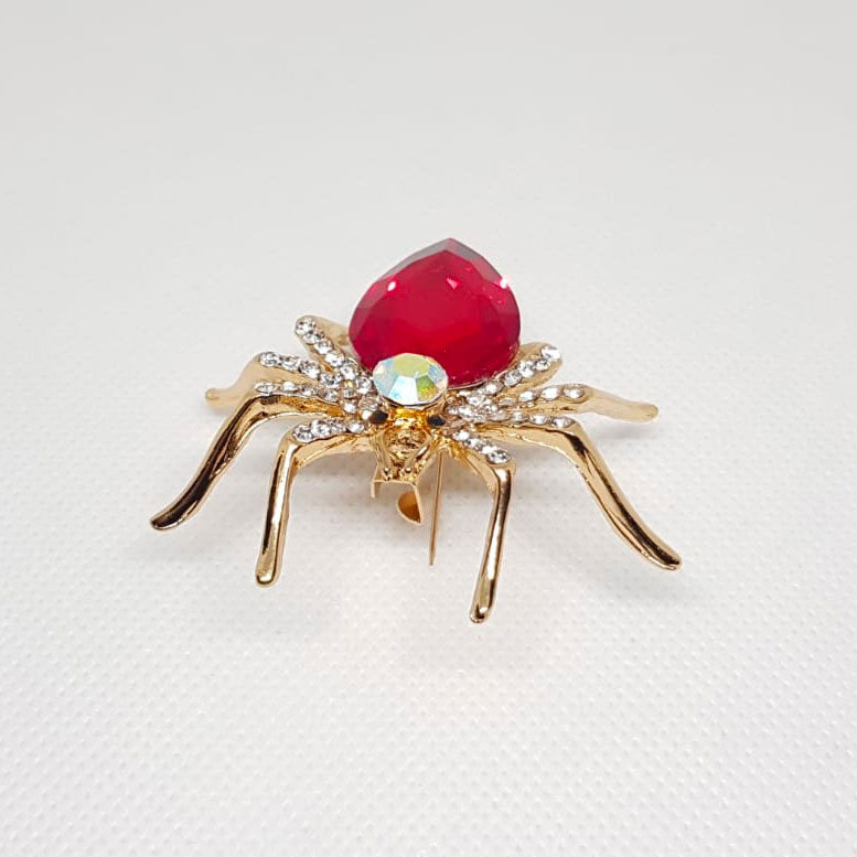 Red Spider Insect Golden Brooch