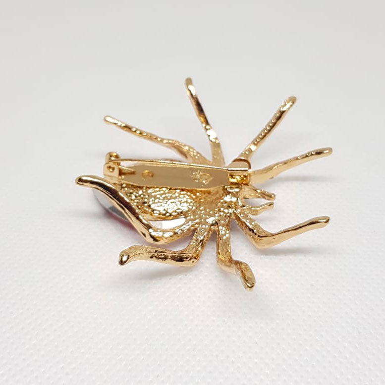 Red Spider Insect Golden Brooch