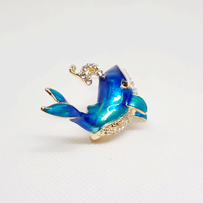 Broche Doree Animal Baleine Bleue