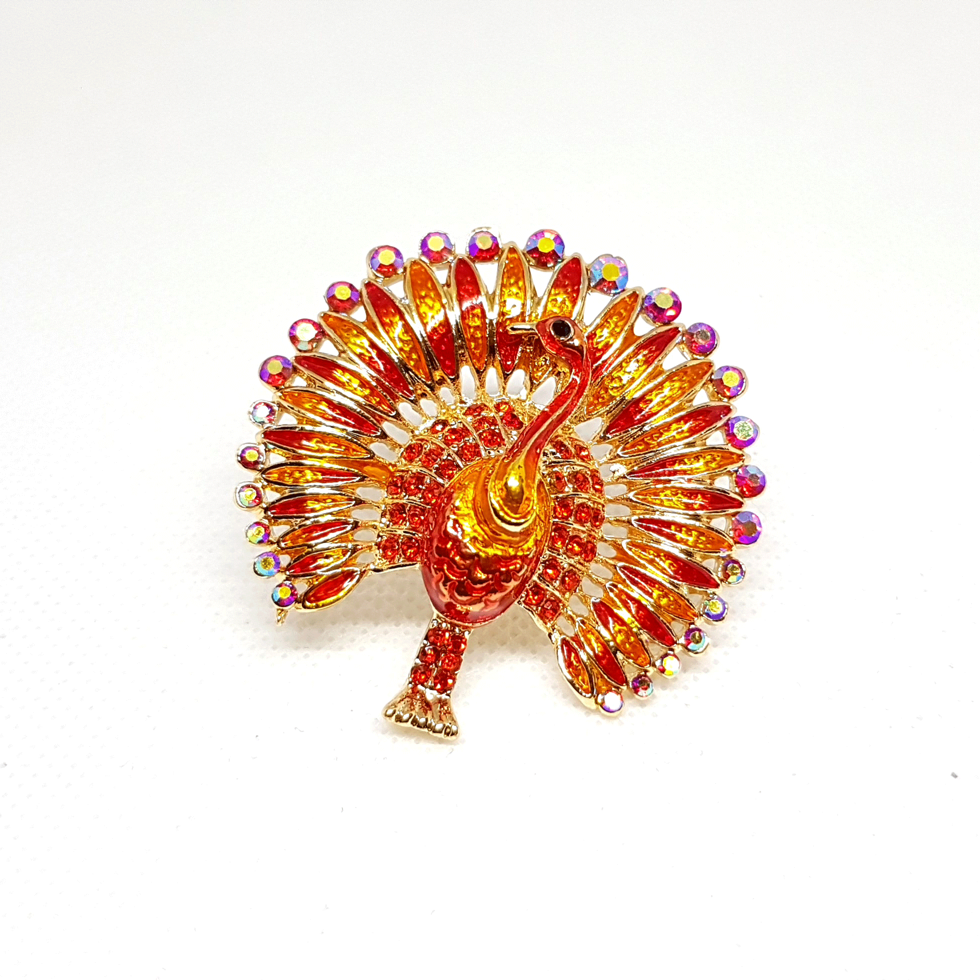 Broche bijou Oiseau Paon orange