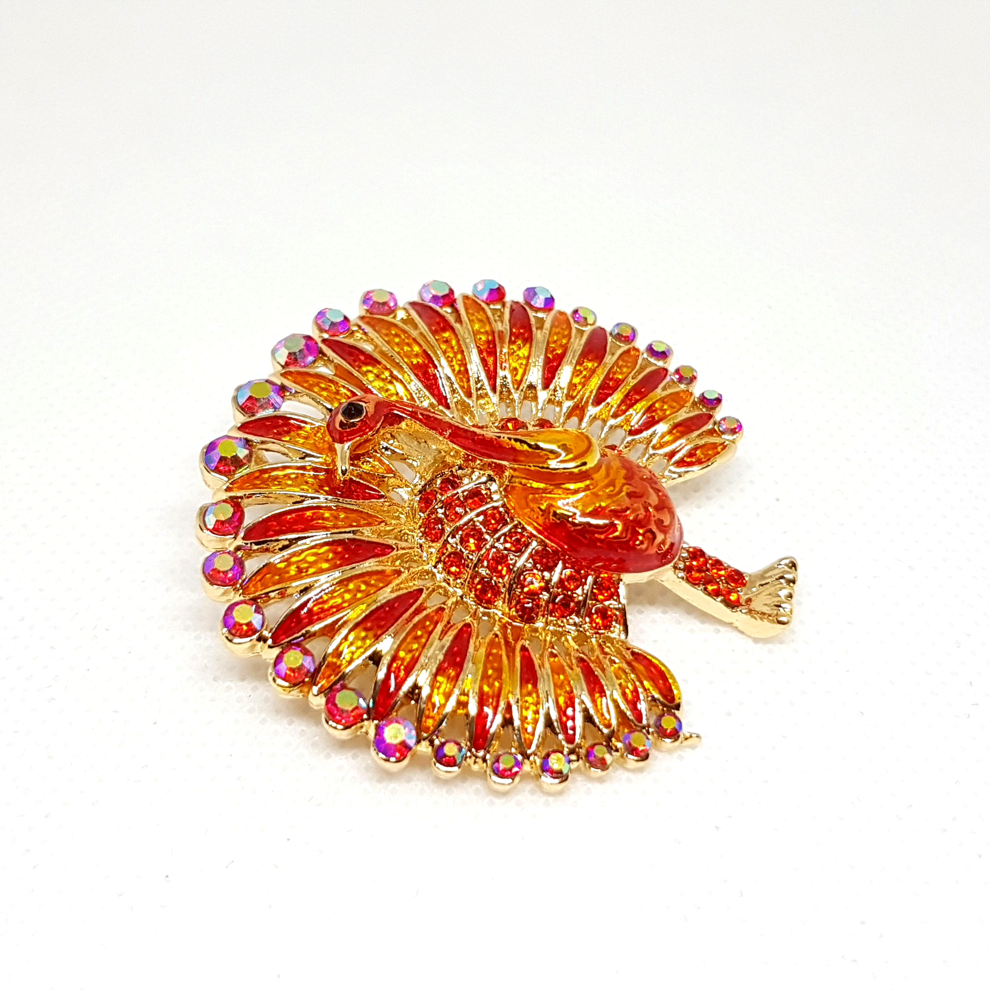 Broche bijou Oiseau Paon orange