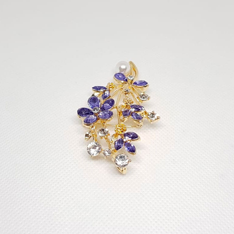 Broche Doree Mariage Bouquet Fleur Violette