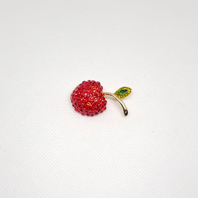 Brooch Golden Fruit Cherry Crystal Red