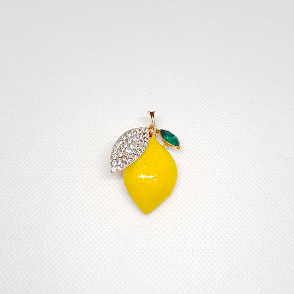 Brooch Golden Fruit Lemon Yellow Green Petal Crystal