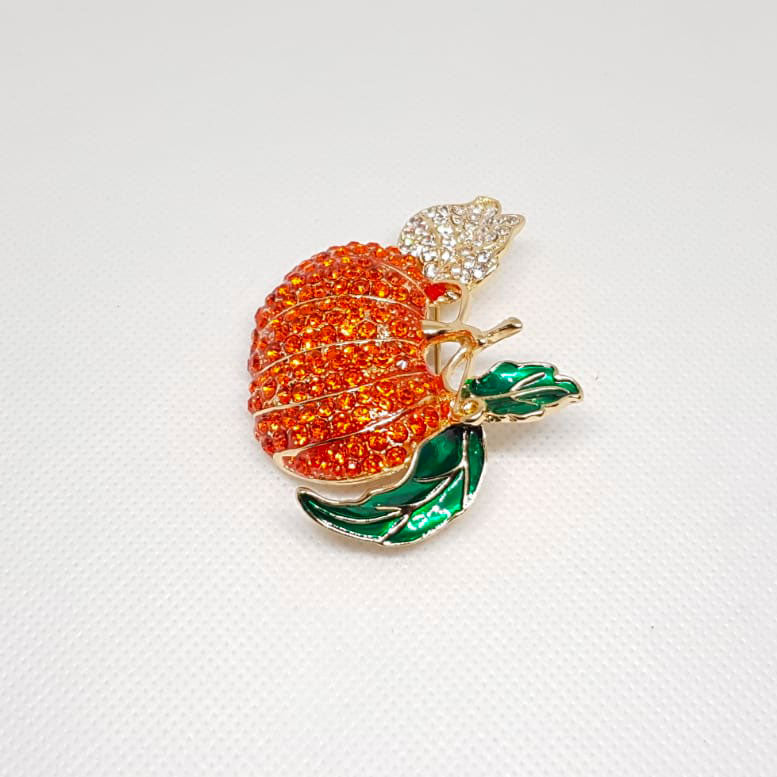 Broche Doree Legume Citrouille Cristal Orange