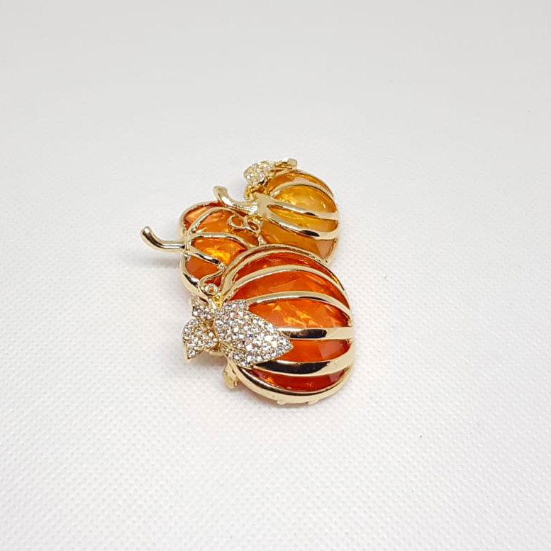 Triple Orange Pumpkin Vegetable Golden Brooch