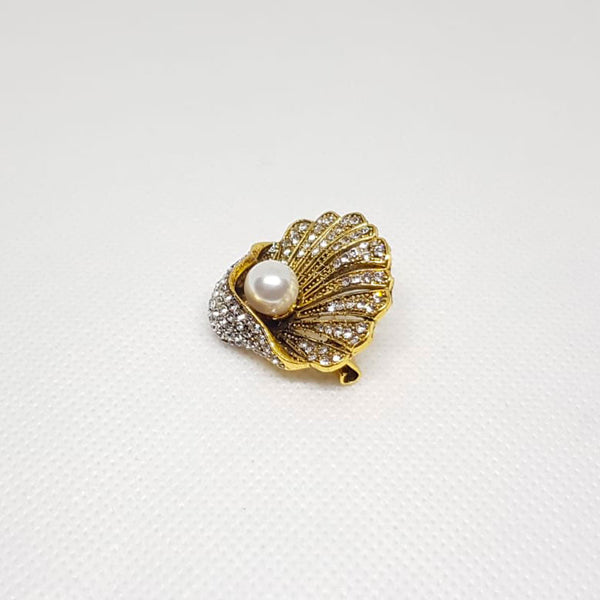 Broche Doree Vintage Coquillage Perle