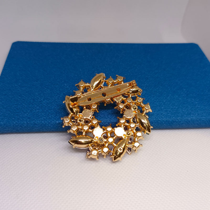 Broche Doree Couronne Fleur Bleue